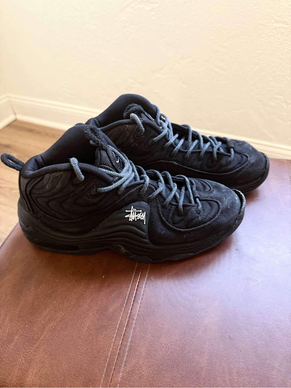 Stussy x Nike Air Penny 2 Black Canvas High Top Sneakers Mens Size 8 DQ5674-001 - Picture 6 of 8